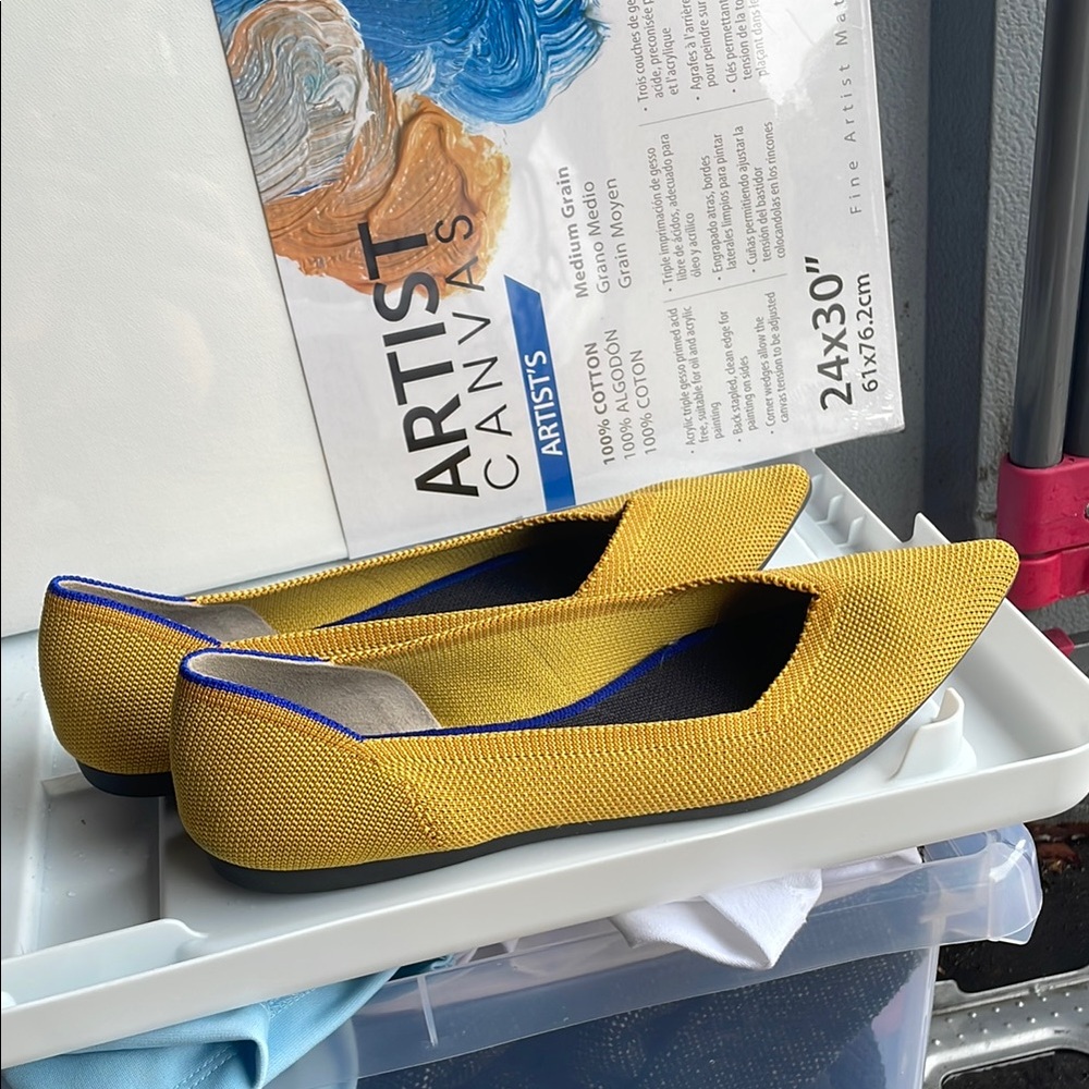 Rothy's Yellow and Blue Flats Elegant Minimalist Design